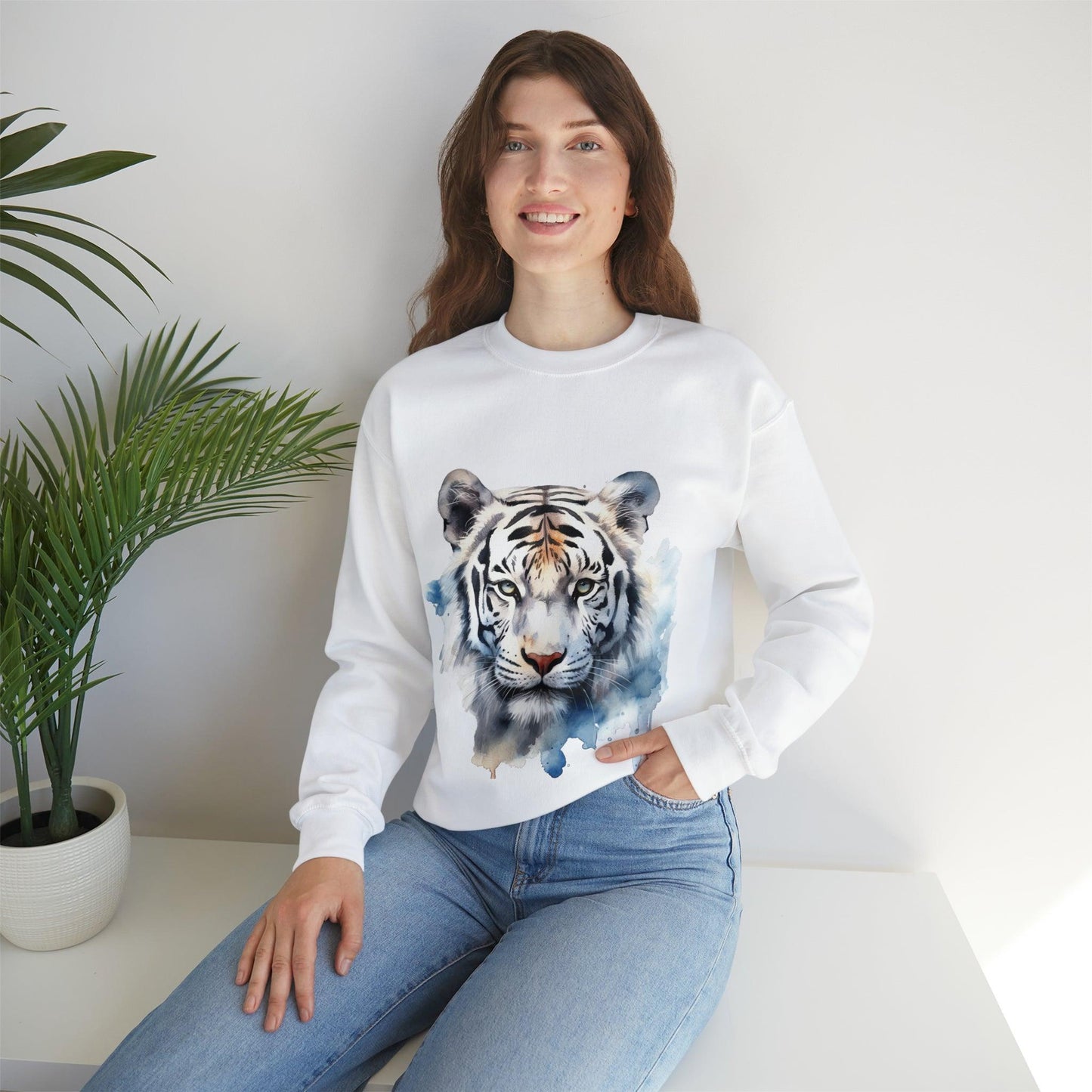 White Tiger Unisex Heavy Blend™ Crewneck Sweatshirt - PremiumBrandGoods