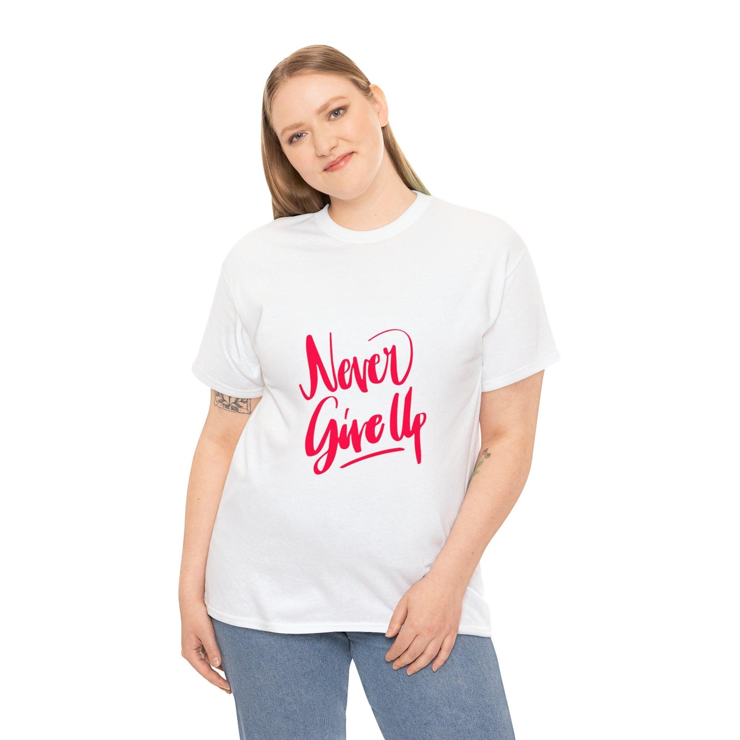 Never Give Up Quote Heavy Cotton Tee - PremiumBrandGoods