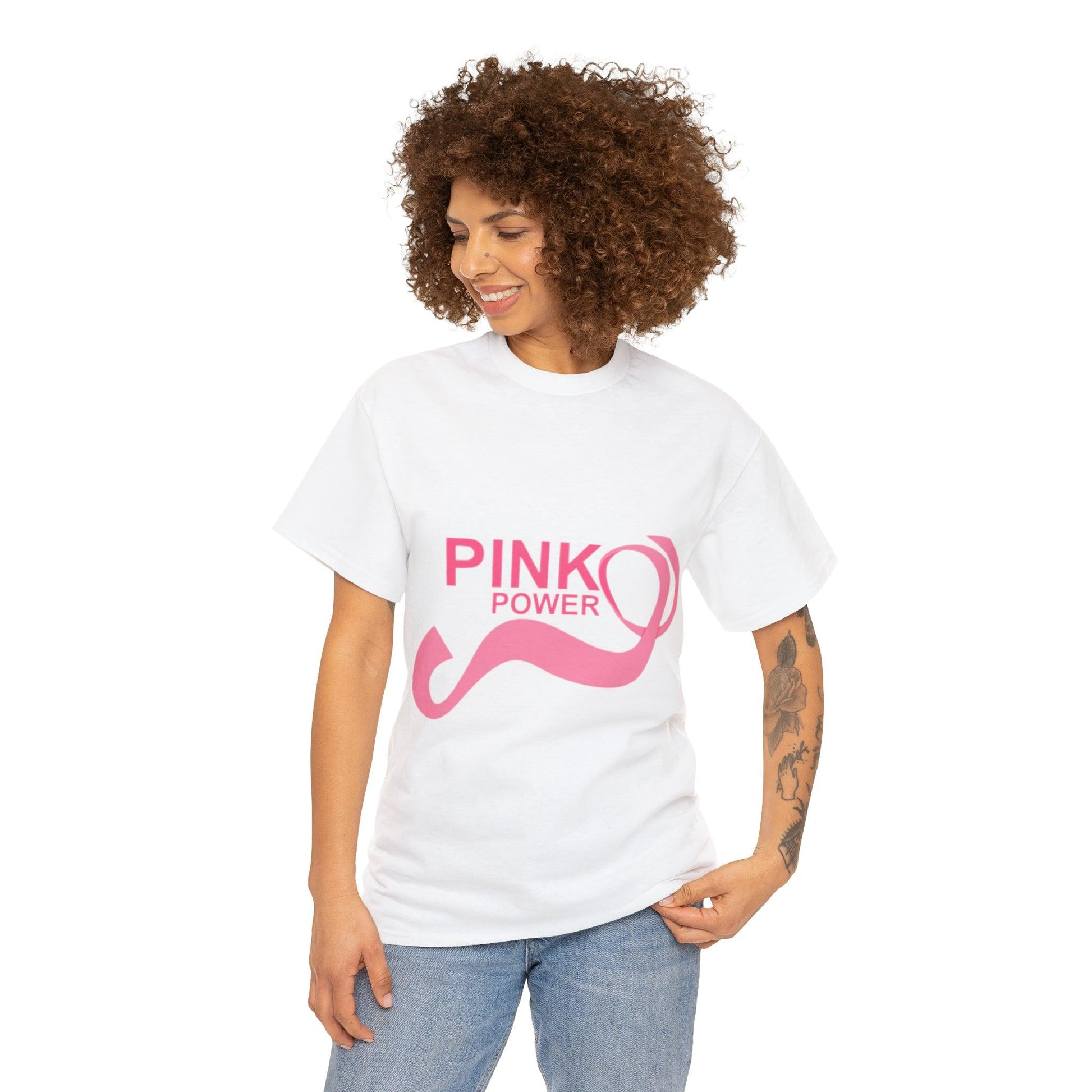 Breast Cancer Pink Power Unisex Heavy Cotton Tee - PremiumBrandGoods