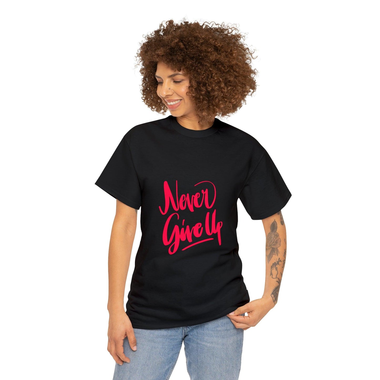 Never Give Up Quote Heavy Cotton Tee - PremiumBrandGoods