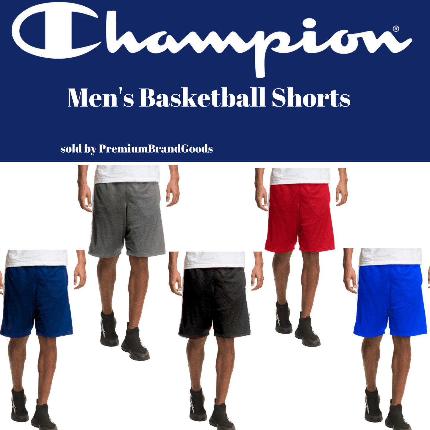 5 Pack Champion Men's Basketball Shorts Sizes S-XXL Active Fitness Casual - PremiumBrandGoods