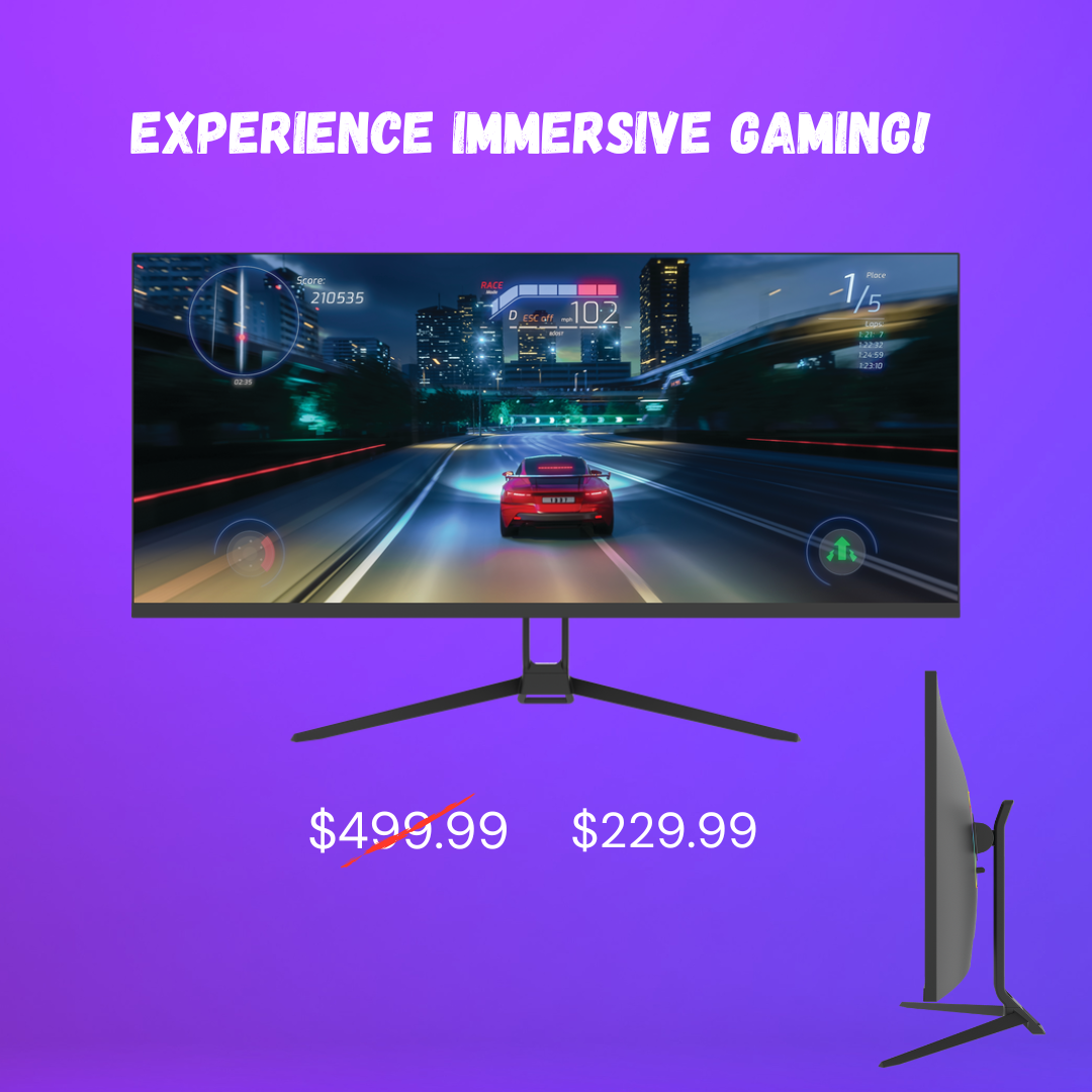 ViewGlow 34" GAMING MONITOR 3440X1440 LED WQHD 1MS 100HZ 21:9 WIDE MONITOR IMMERSIVE GAMING