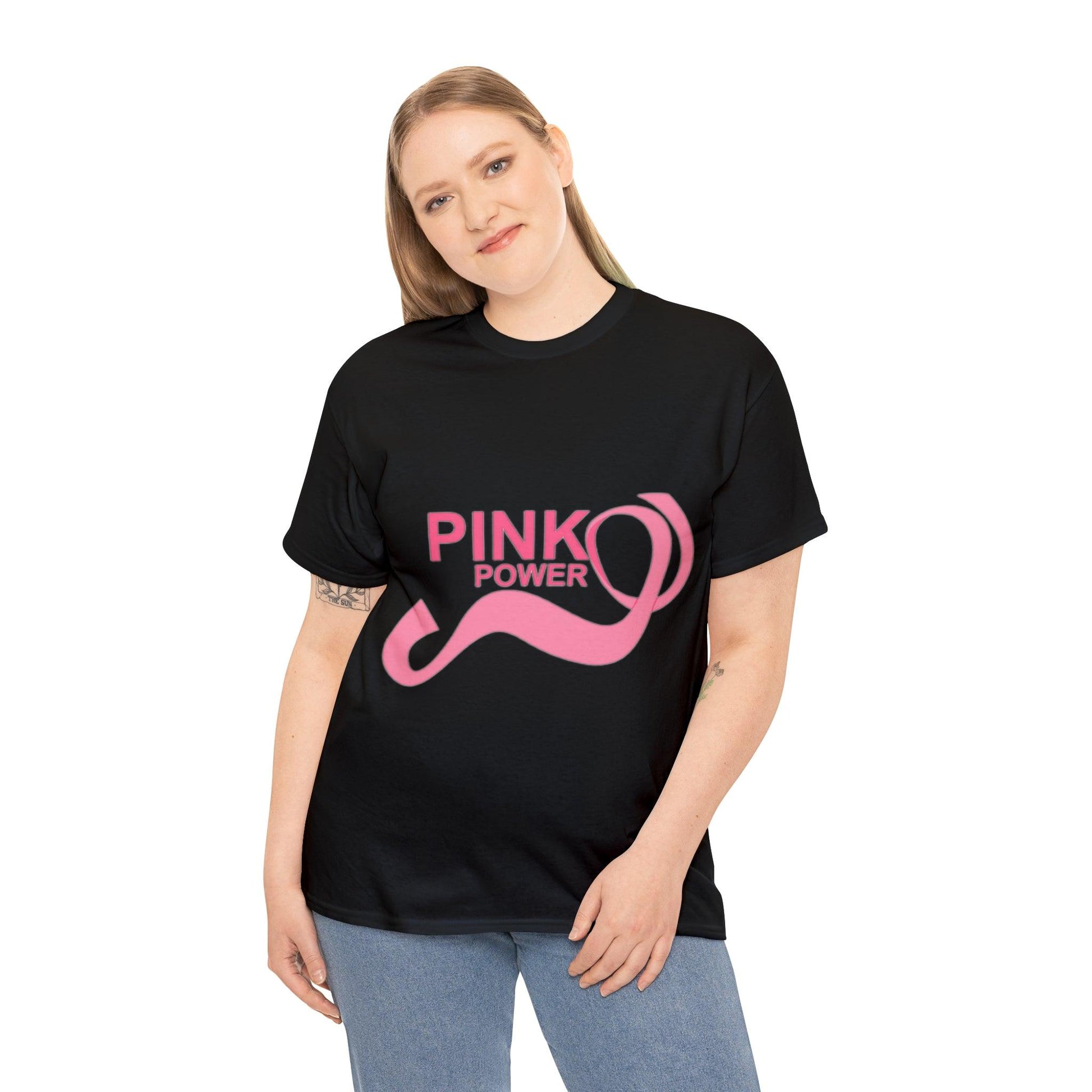 Breast Cancer Pink Power Unisex Heavy Cotton Tee - PremiumBrandGoods