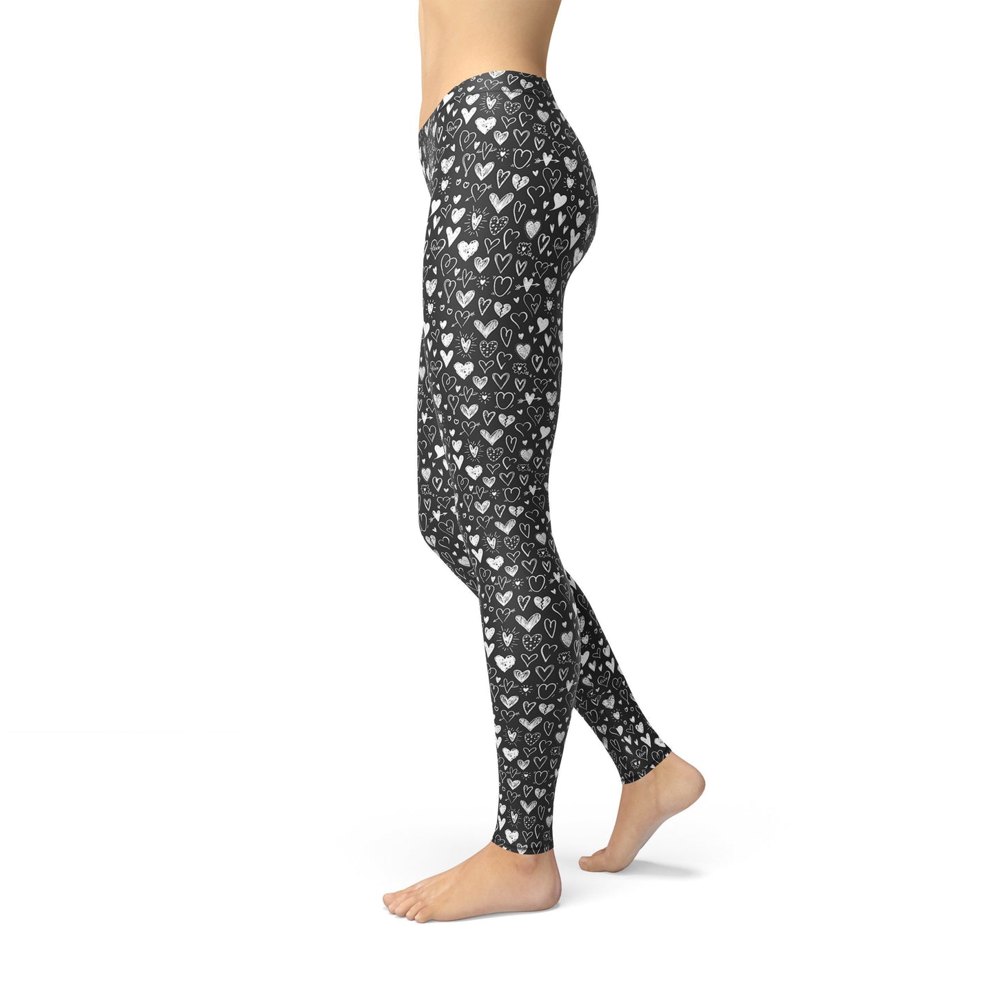 Avery Black White Hearts Leggings